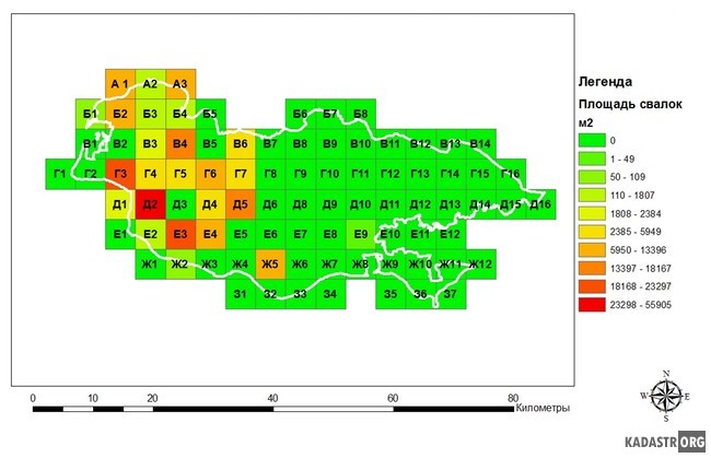 Анализ распределения площадей свалок ТБО на территории Волго-Ахтубинской поймы