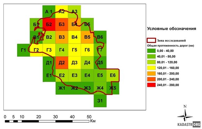 Анализ протяженности трёх типов дорог (лесных, грунтовых и дорог с твёрдым покрытием) на исследуемой территории ВАП